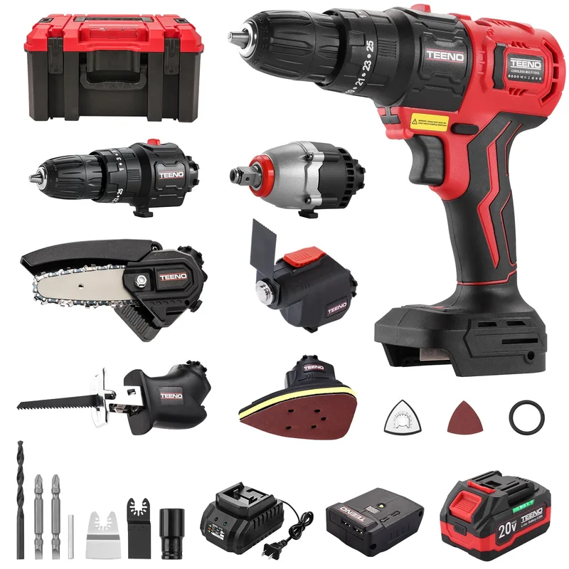 TEENO 20V Combo Kit, 6-in-1, 3.0 Ah, deep red, product photo