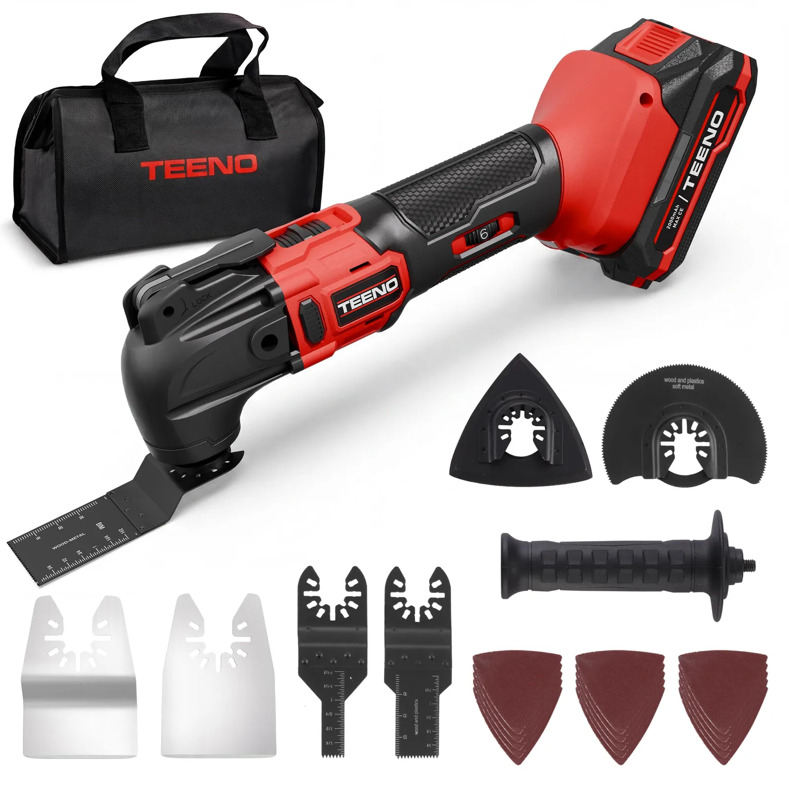 TEENO 20V Oscillating Tool, Red, 1 battery, product photo