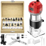 TEENO 1.25 HP Palm Router, Silver Brown, bits in wood box