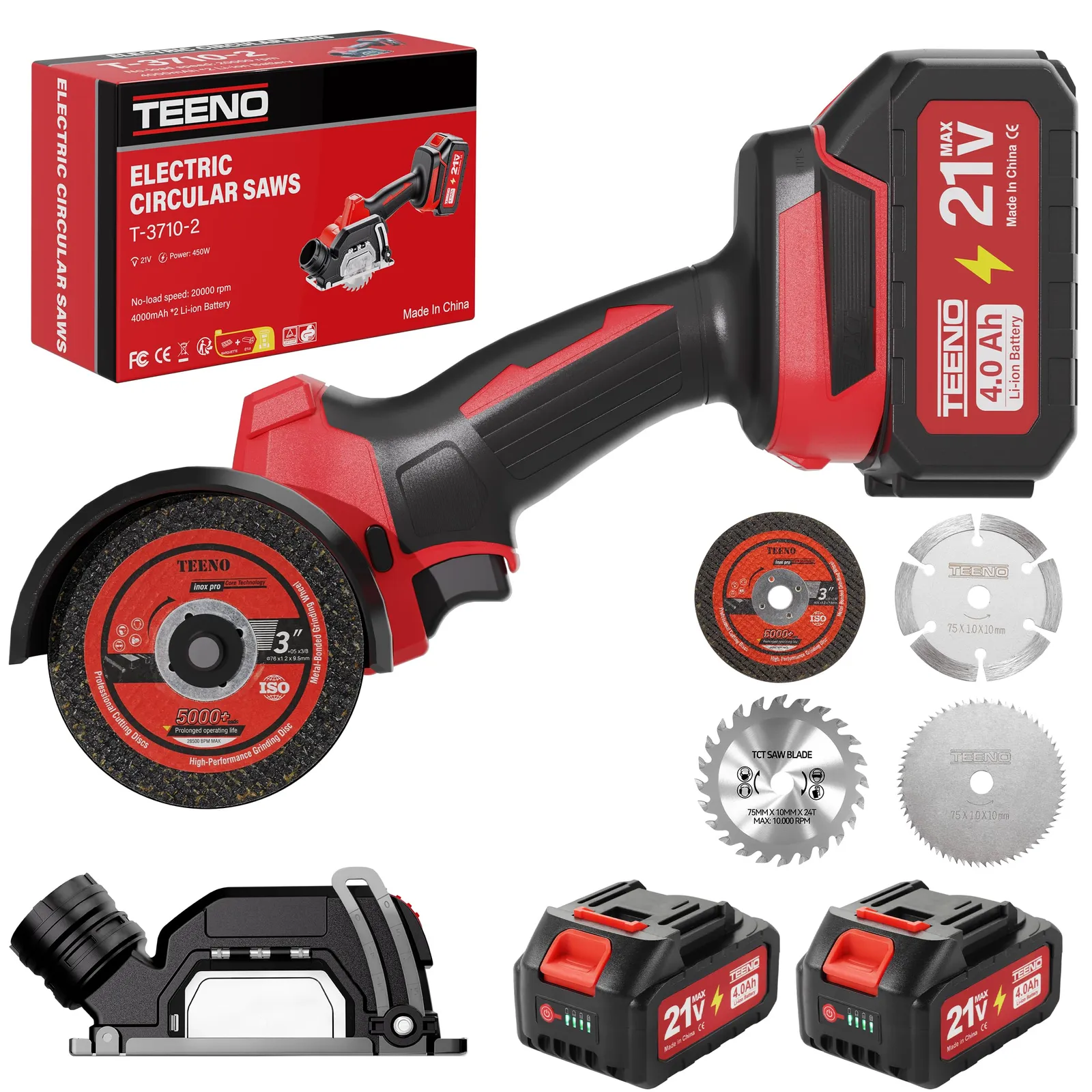 TEENO 3″ Mini Circular Saw, Black Red, product photo