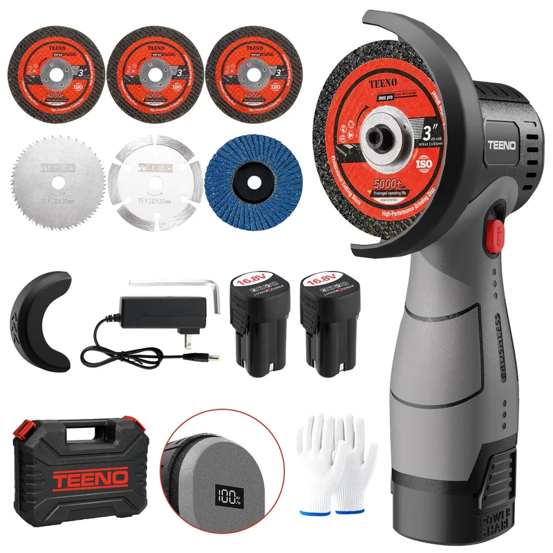 TEENO 3″ Mini Angle Grinder, Light Gray, 16.8 V brushless, product photo